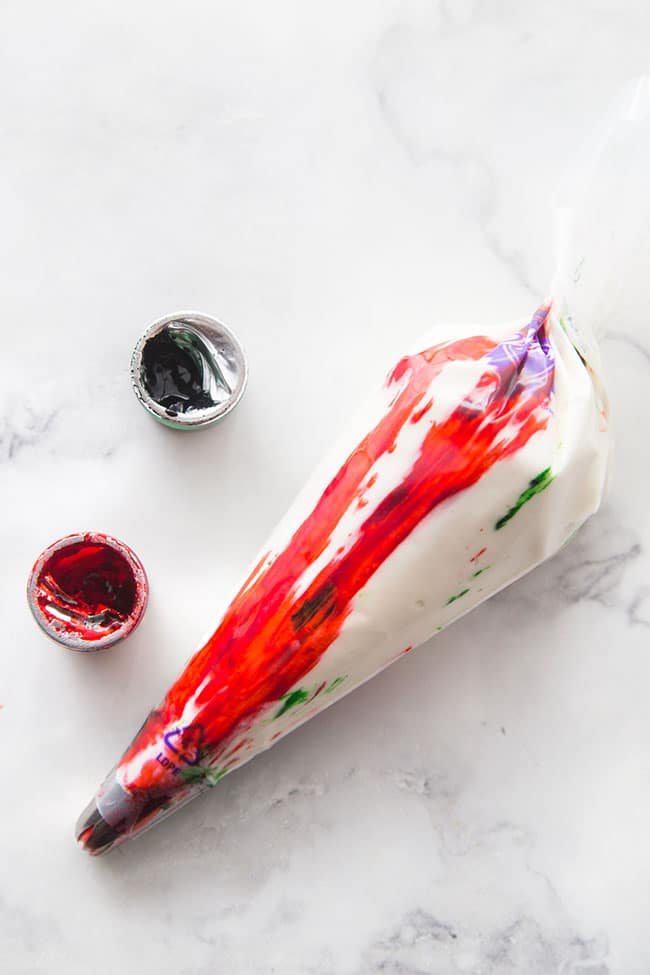 Decorators bag of red, green and white tricolor frosting