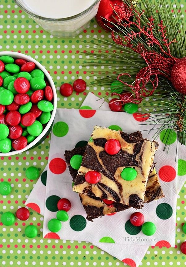 Marbled Brownies with M&Ms® Brand Chocolate Candies on top.