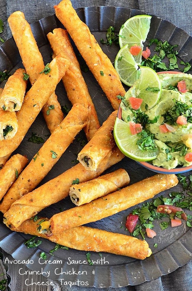 Avocado Cream Sauce with Crunchy Chicken and Cheese Taquitos at cetcu.com