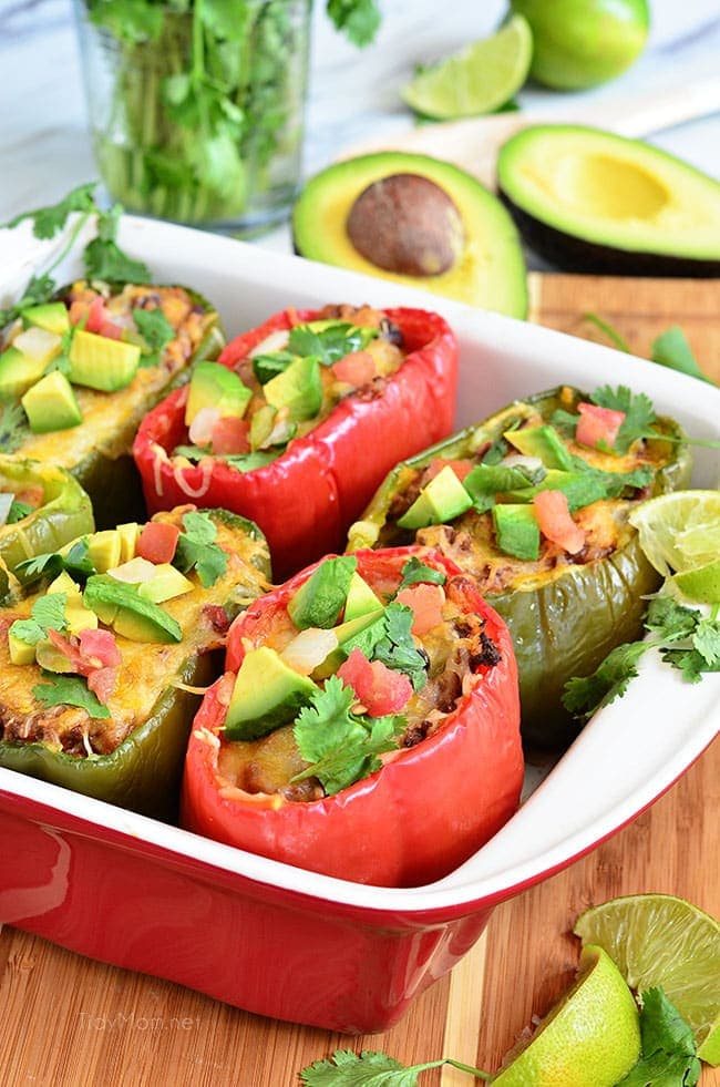 Fresh Bell peppers are filled with rice, browned ground beef seasoned with McCormick Organice Taco Seasoning, black beans, tomatoes, green chilies and cheese for an easy weeknight dinner with a southwest twist. Southwest Stuffed Peppers recipe at cetcu.com