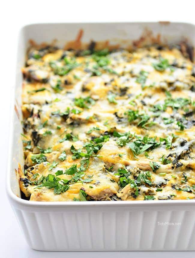 Chicken and Spinach Enchilada Casserole is a family favorite. Get the super easy recipe at cetcu.com