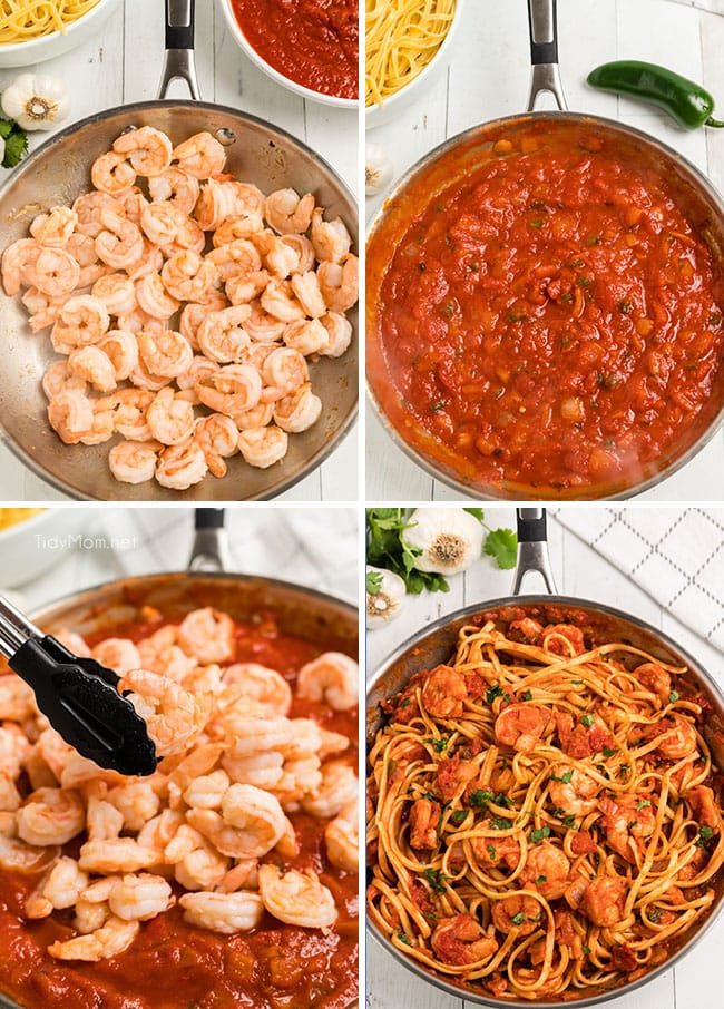 step-by-step how to make Mexican Shrimp Linguine photo collage