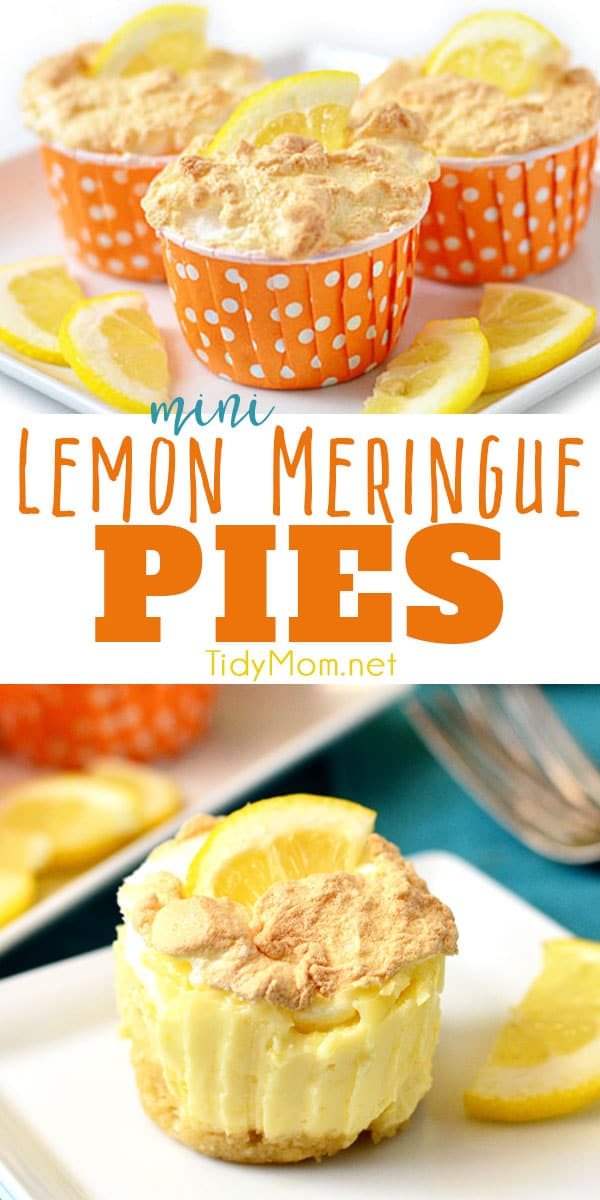 These simple, fun, mini lemon meringue pies from scratch are fresh, tangy and perfect for summer picnics, parties, and BBQ. These pies are best served cold, making them a great make ahead dessert. So much easier than making a full pie! Print the full recipe at cetcu.com #lemonmeringuepie #lemonpie