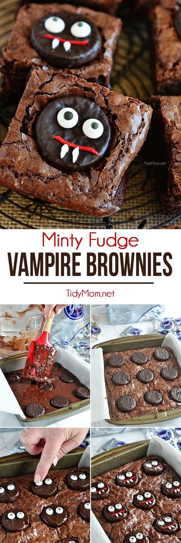 Vampire Brownies are an easy fun minty fudge brownie treat perfect for Halloween. Get the recipe at cetcu.com