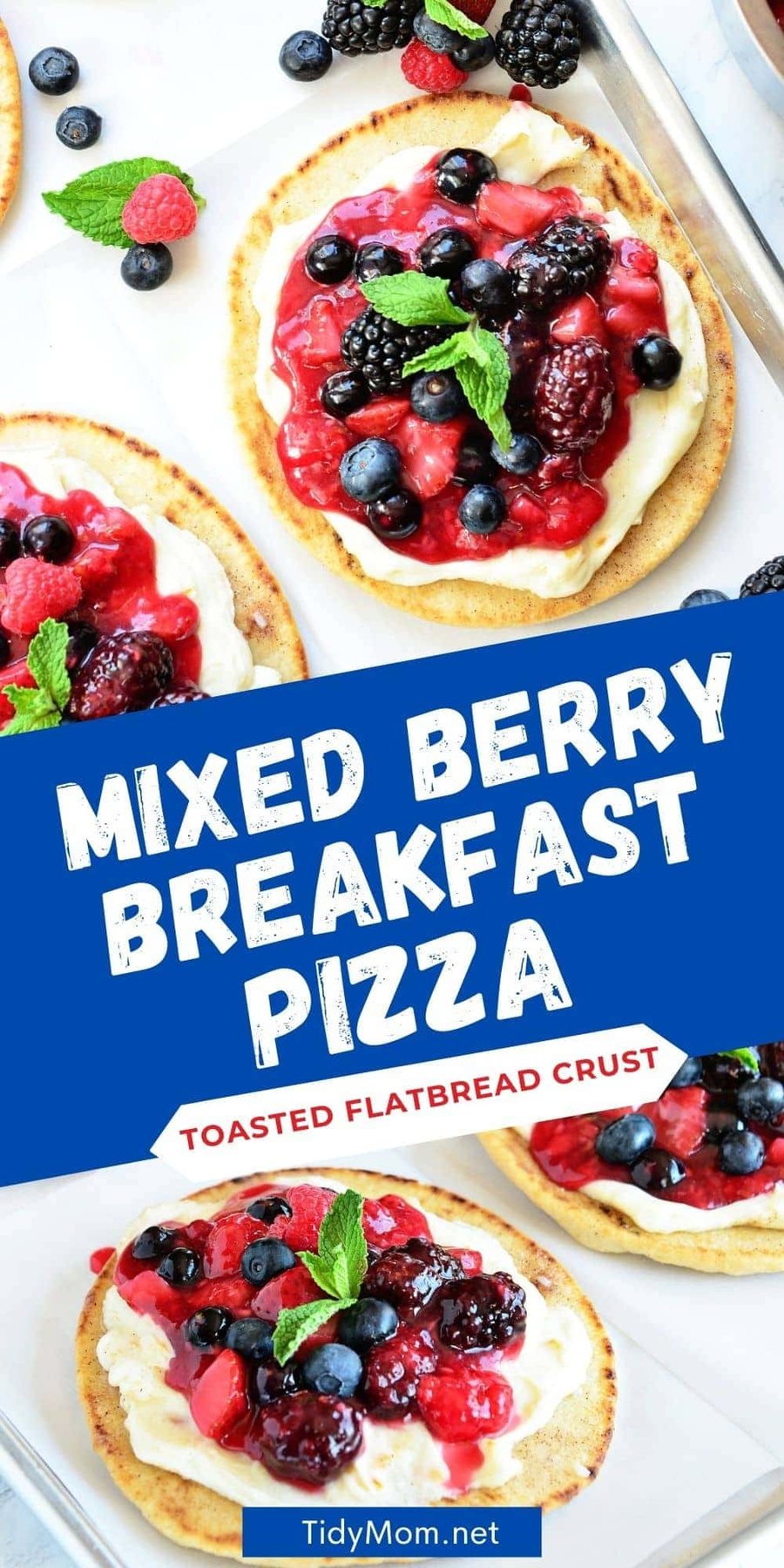 several breakfast pizza with fruit