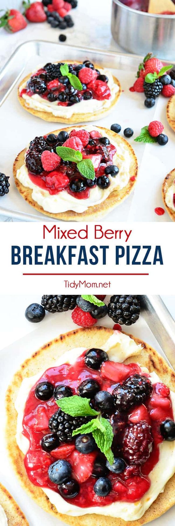 Mixed Berry Breakfast pizza tastes as good as it looks! It's impossible to resist the toasted flatbread crust, rich orange mascarpone layer and glossy berry topping. It's so convenient to prepare the night before and serve the next morning, or any time of day! Full recipe at cetcu.com
