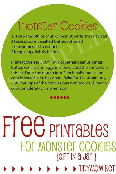 FREE Printable Monster Cookies Instruction Label at cetcu.com