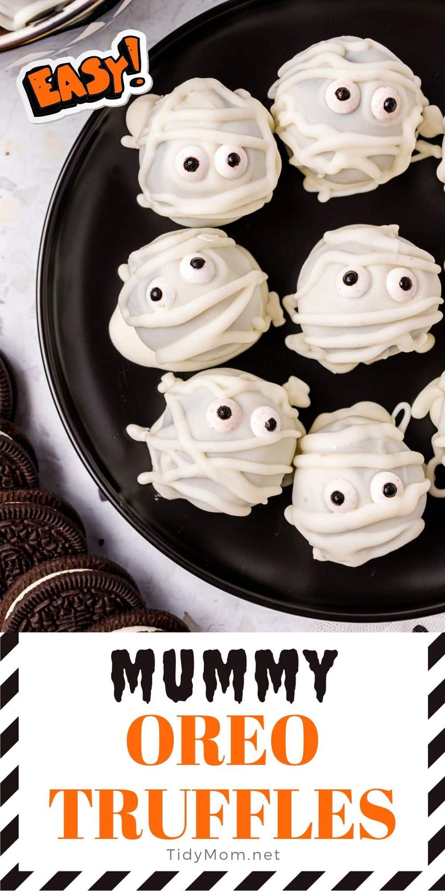 Halloween truffles made with Oreos to look like a mummy