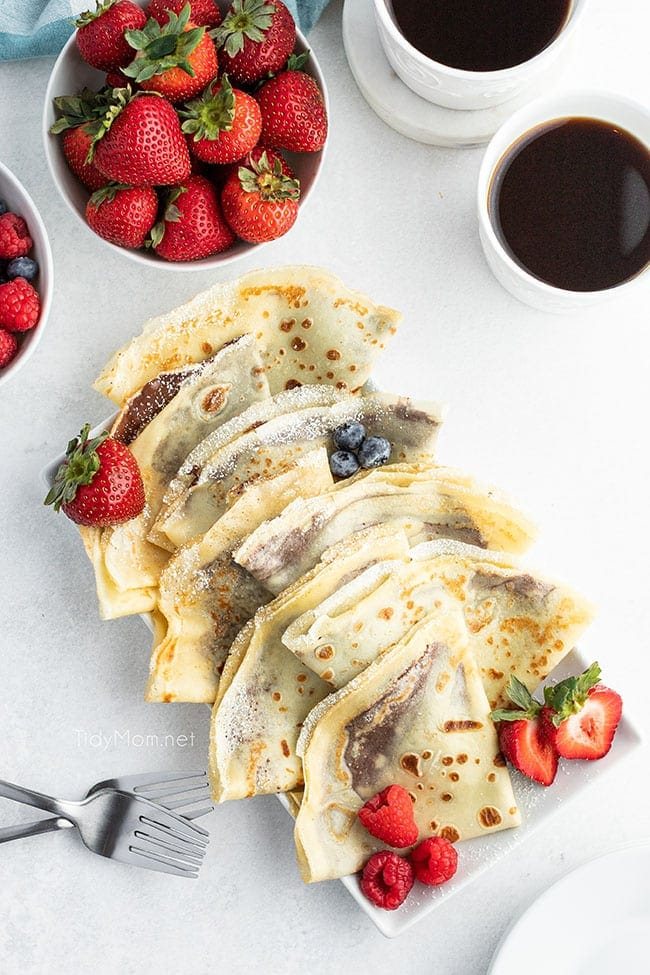 nutella crepes folded and on a try
