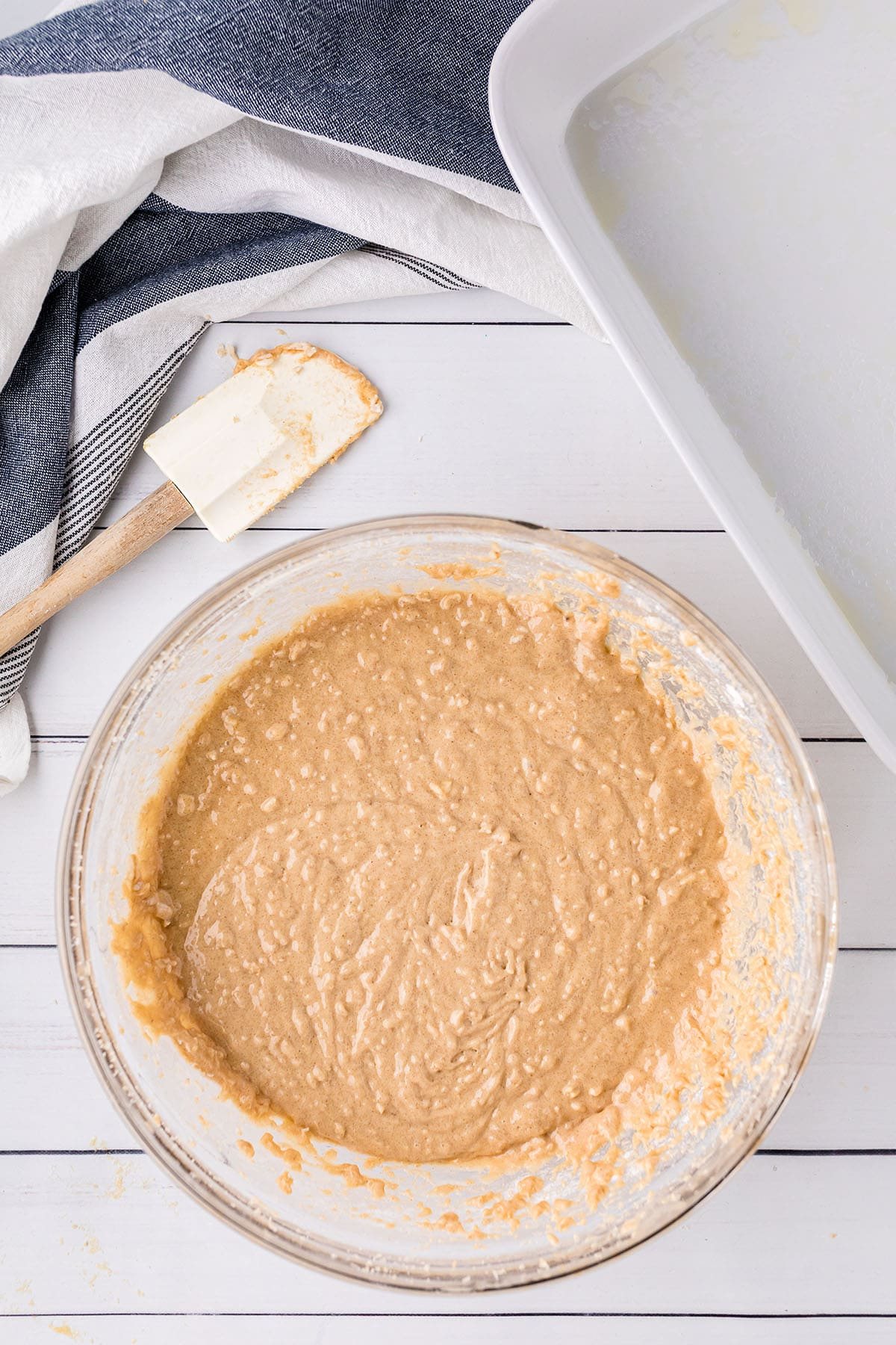 cake batter in glass bowl