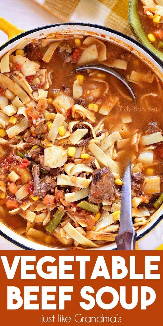 Vegetable Beef Soup in a stockpot