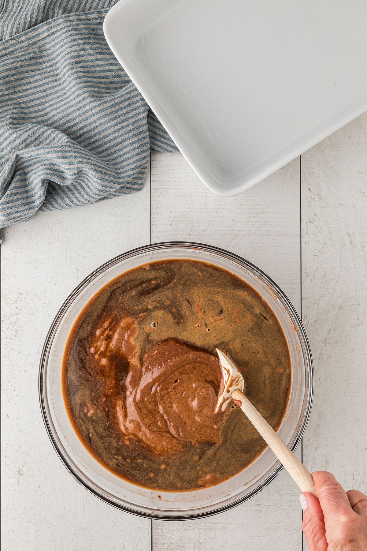 Mixing up one-bowl chocolate cake