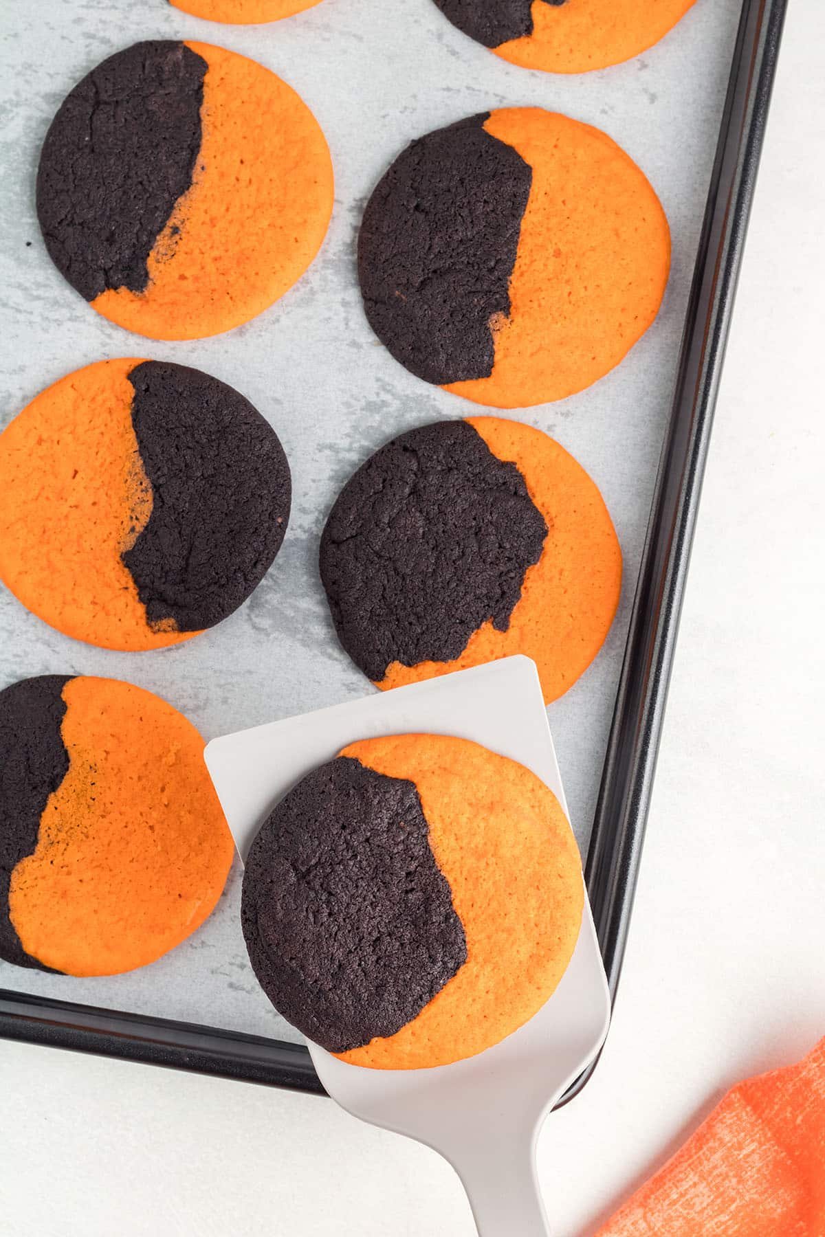 halloween cookies on a baking sheet