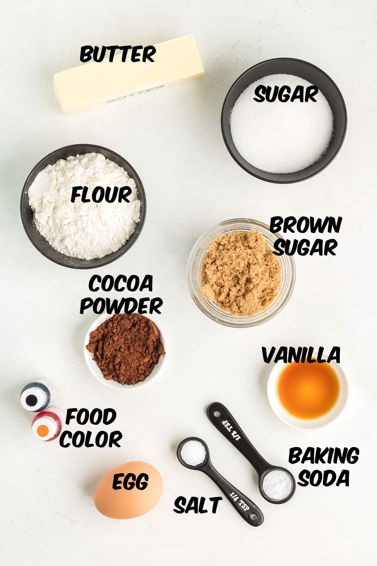ingredients for Orange and Black Halloween Cookies