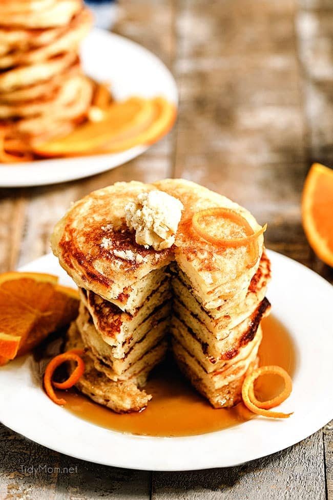 stack of pancakes with a bit cut out