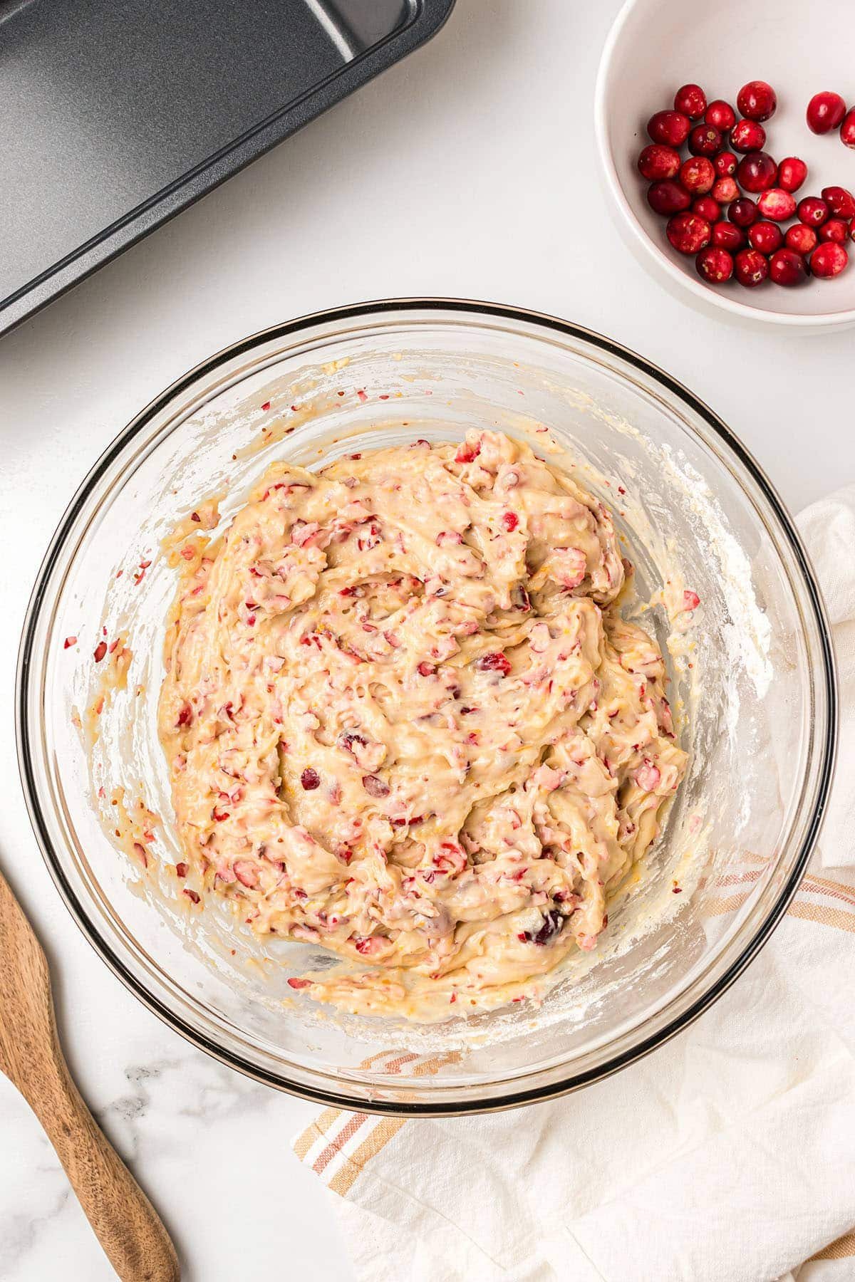 Orange Cranberry quick bread batter in a bowl