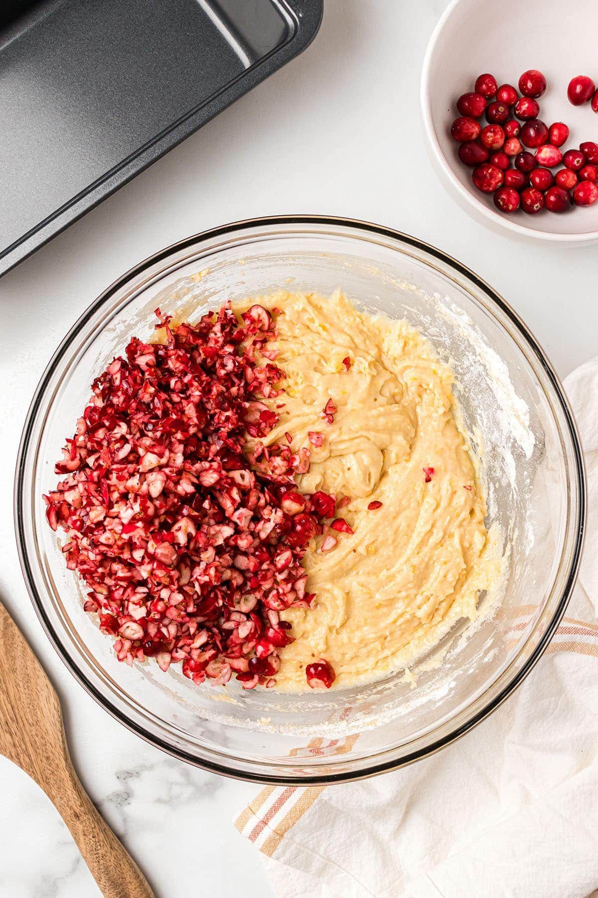 fresh cranberries in quick bread batter