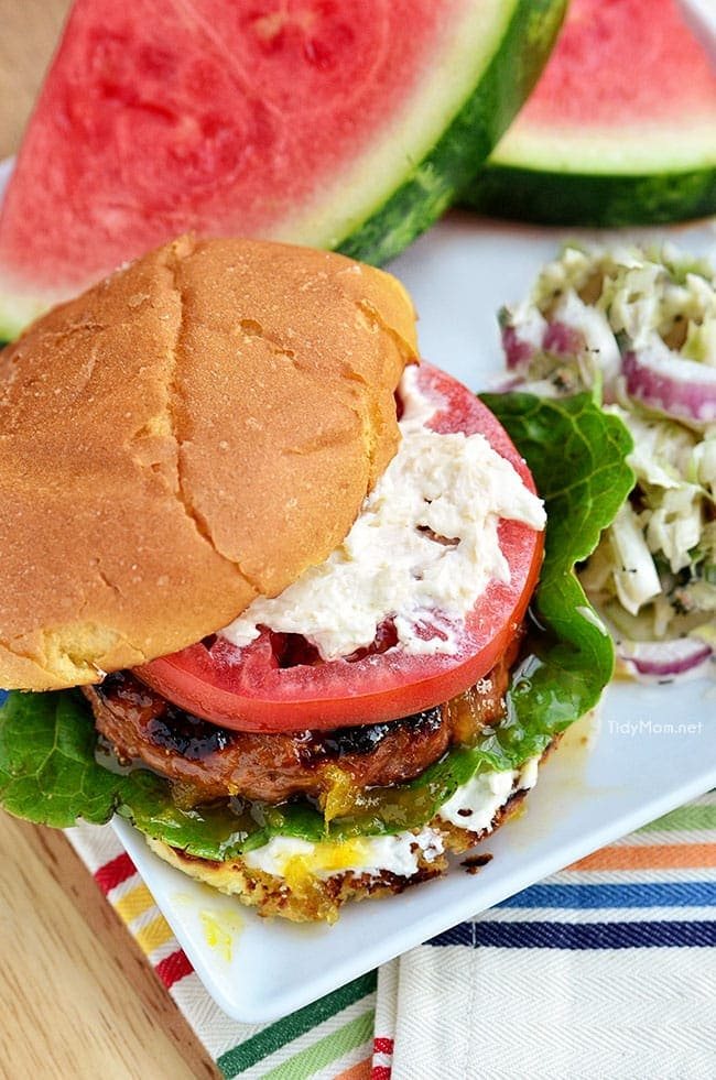Orange and Fig Glazed Grilled Turkey Burgers with Creamed Feta recipe at cetcu.com #Turketarian