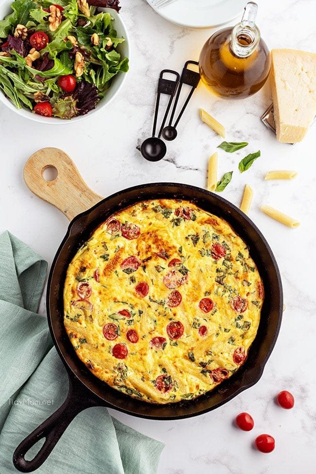 tomato frittata in cast iron skillet