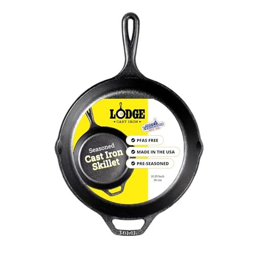 Lodge Pre-Seasoned Cast Iron Skillet With Assist Handle, 10.25", Black