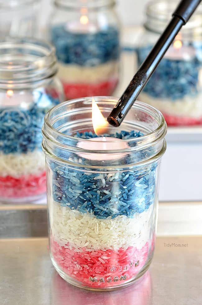 Patriotic Colored Rice Jars Candle centerpiece at cetcu.com