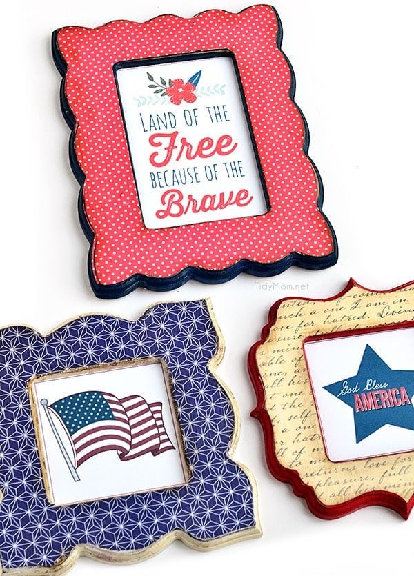 DIY Patriotic Mod Podge Frames tutorial + free printables at cetcu.com
