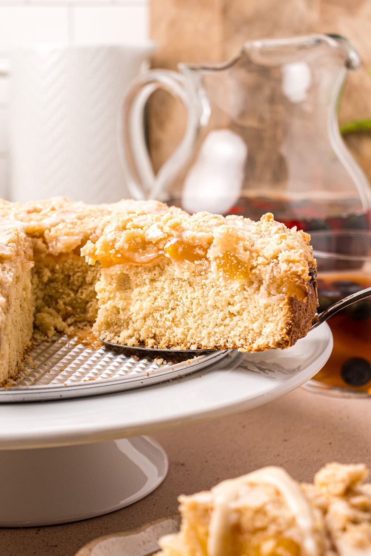 coffee cake slice on a cake server