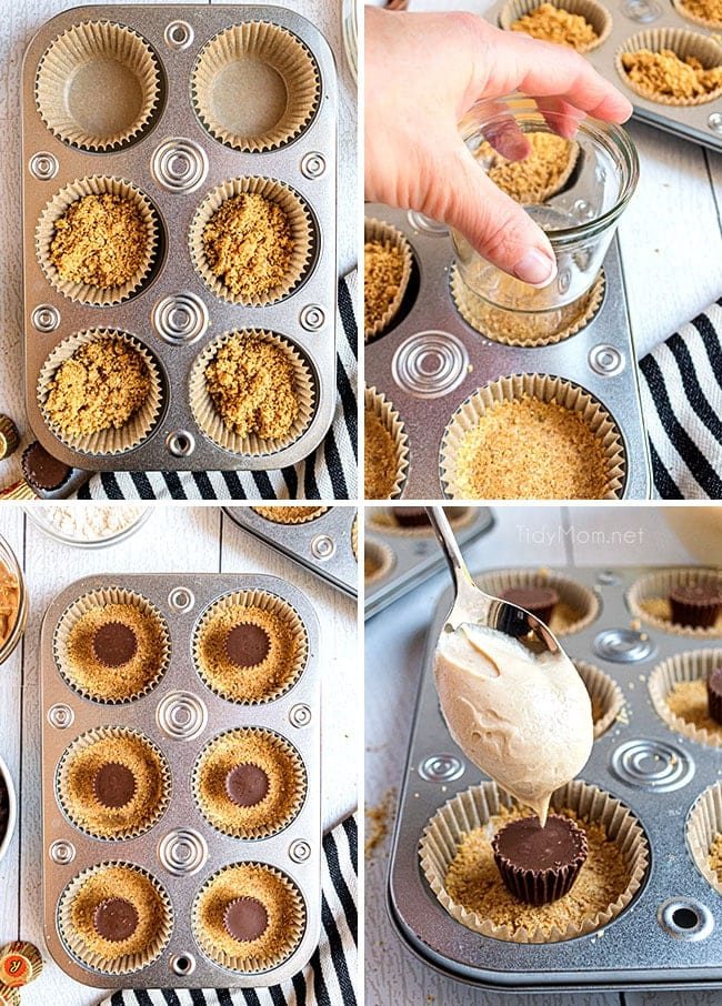 steps showing how to make peanut butter cheesecake
