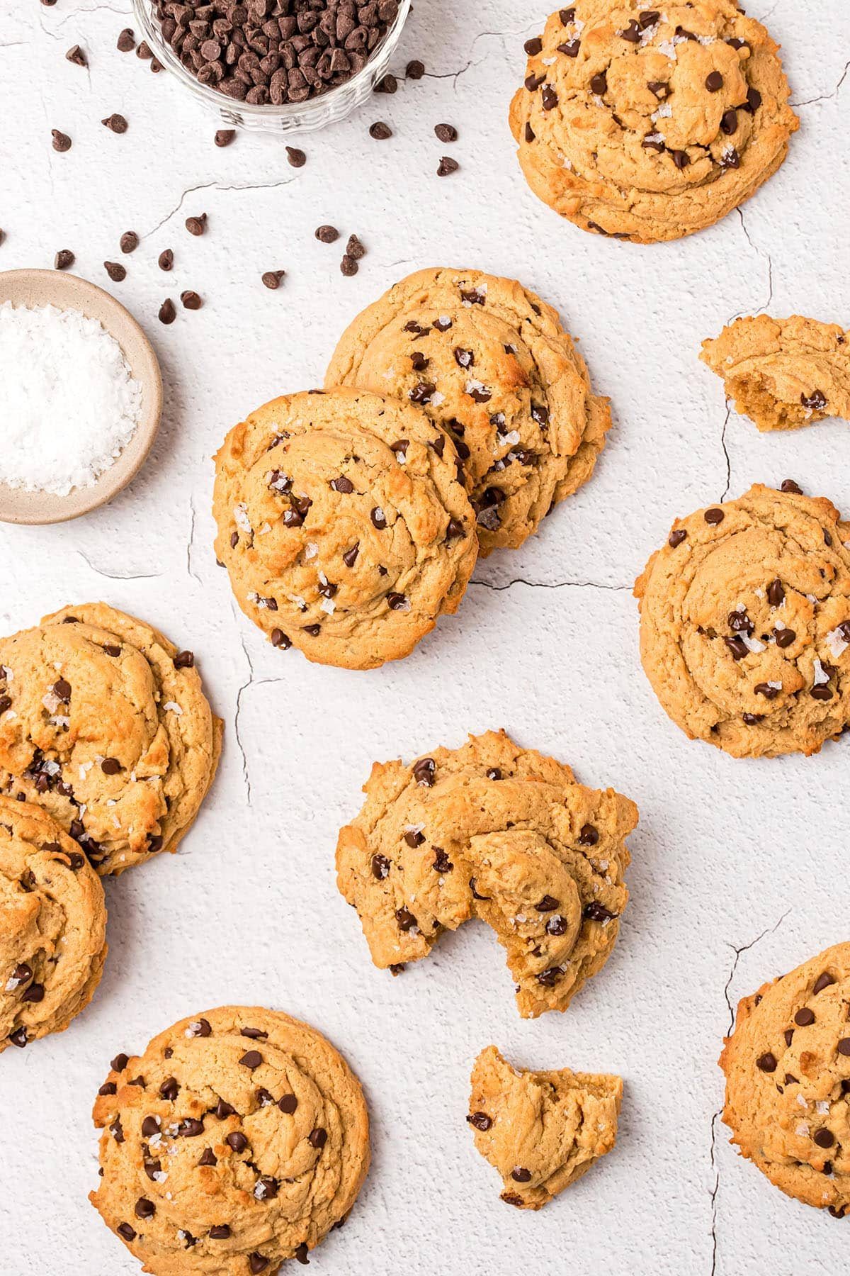 chocolate chip peanut butter cookies on a counter