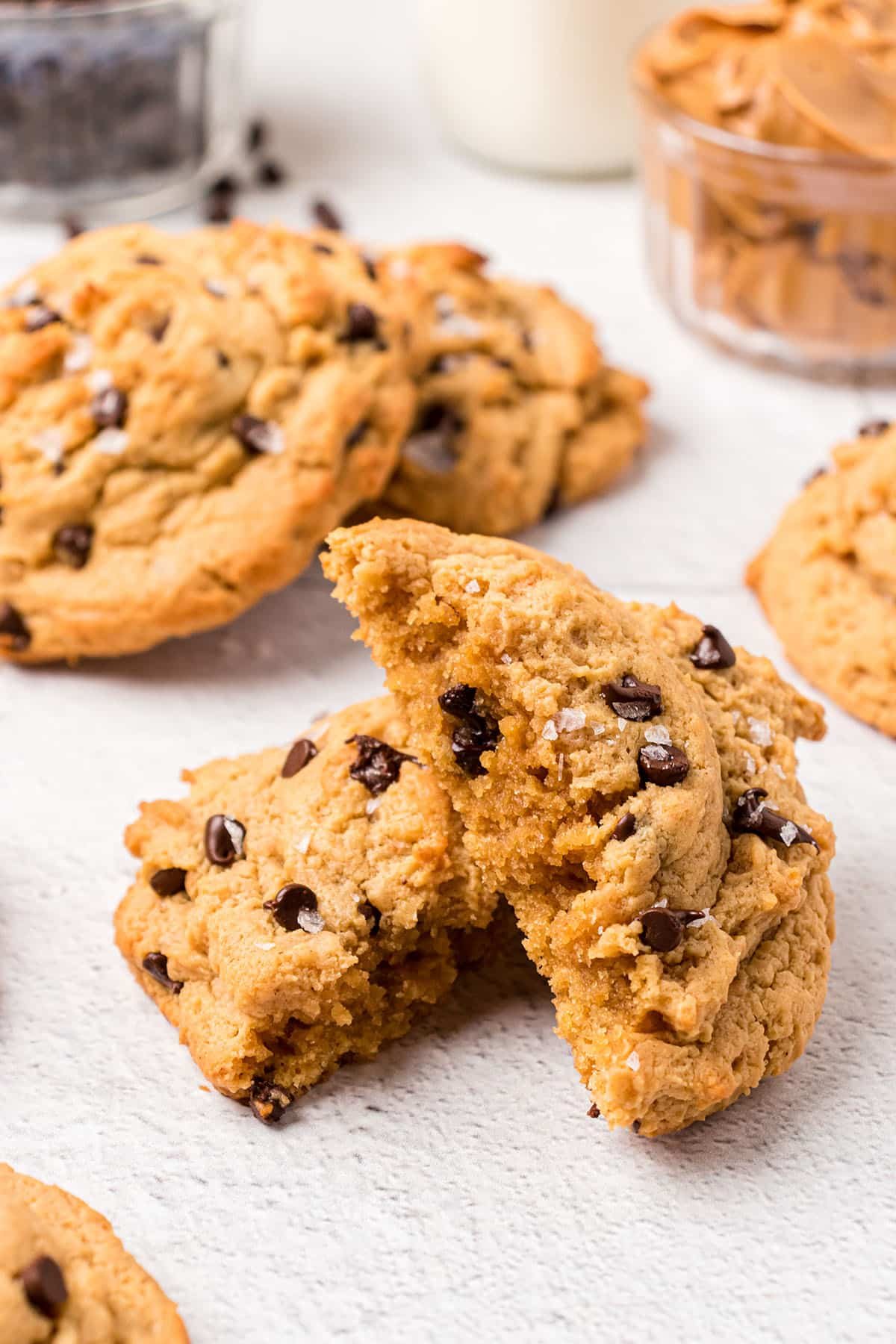 peanut butter chocolate chip cake mix cookies broke open
