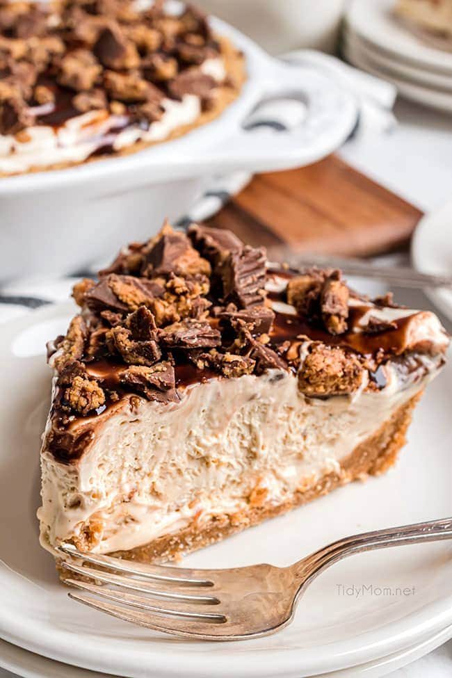 a slice of peanut butter pie on a plate