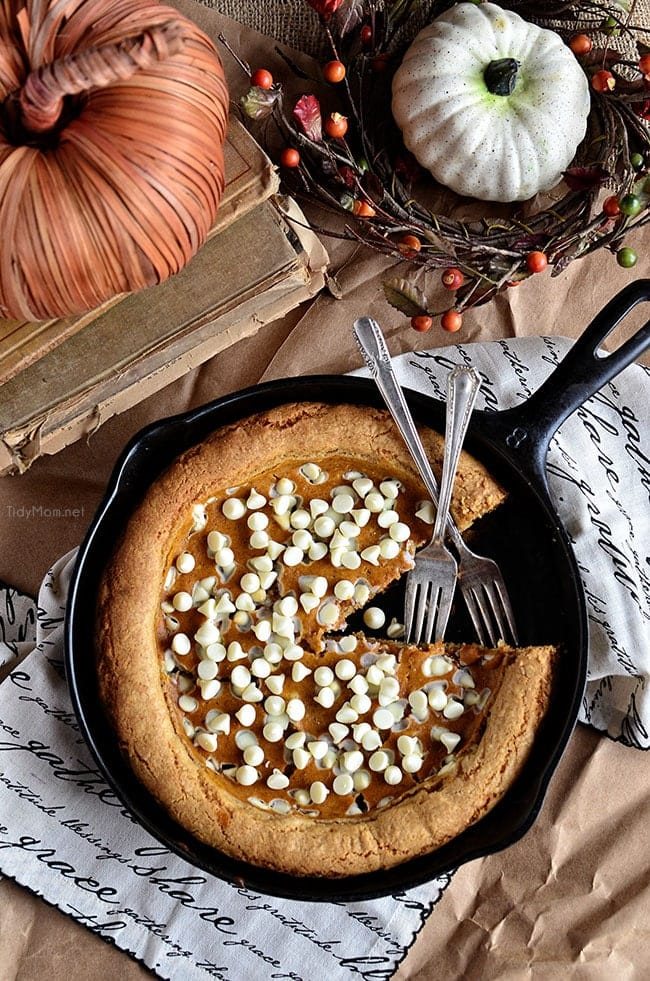 Perfect Fall Treat! Pumpkin Cheesecake Skillet Blondie recipe at cetcu.com