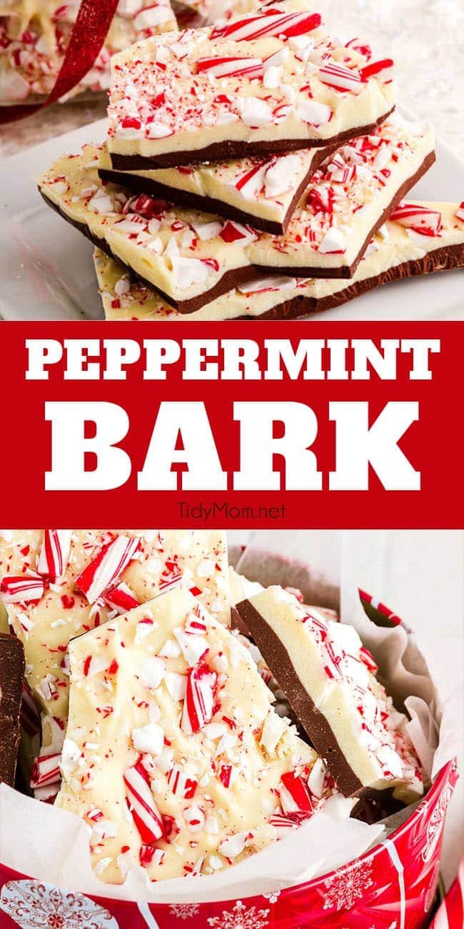 peppermint bark in a tin photo collage