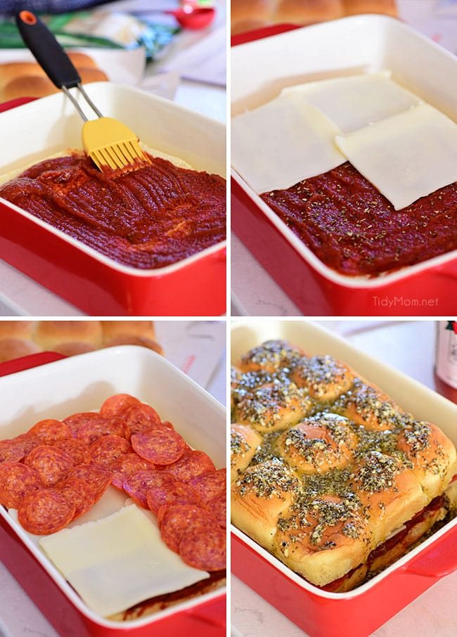 step-by-step how to make three pepperoni Pizza Sliders