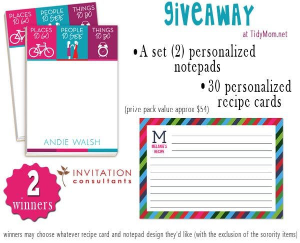 Invitation Consultants Giveaway at cetcu.com win Personalized recipe cards & notepads