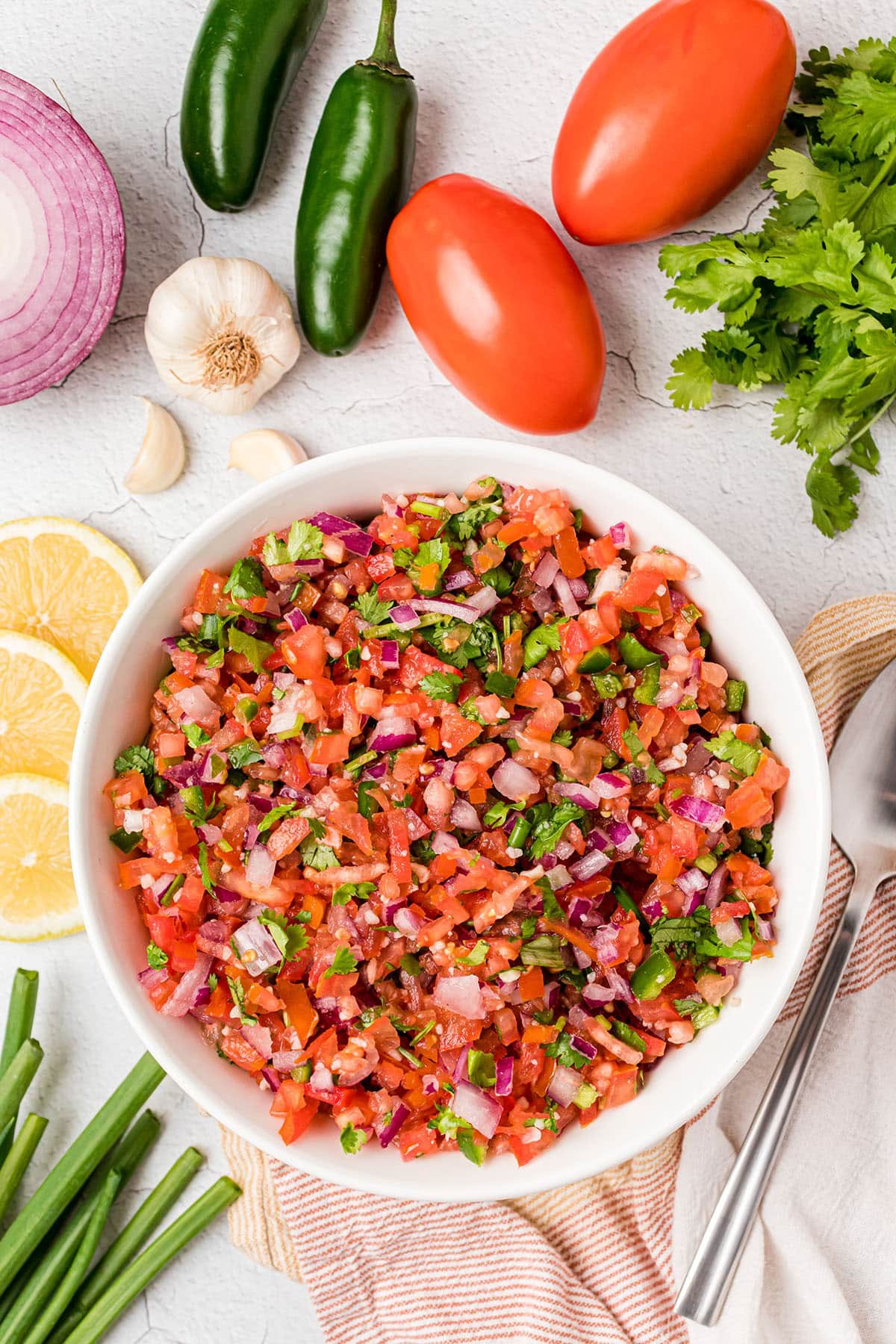 over head shot of a bowl of salsa Fresca