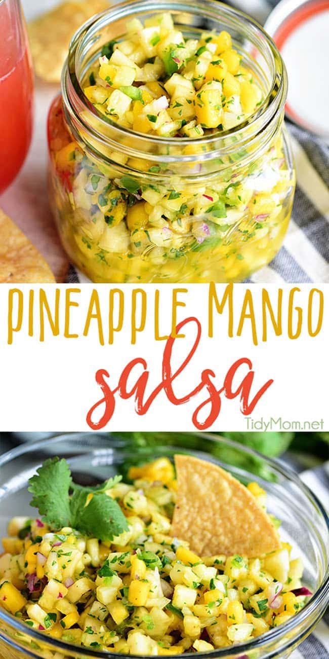 A tropical fruit salsa with a kick of jalapeno that will knock your socks off! This Pineapple Mango Salsa recipe is the perfect addition to any chicken, pork, fish, or tacos. Print full recipe at cetcu.com