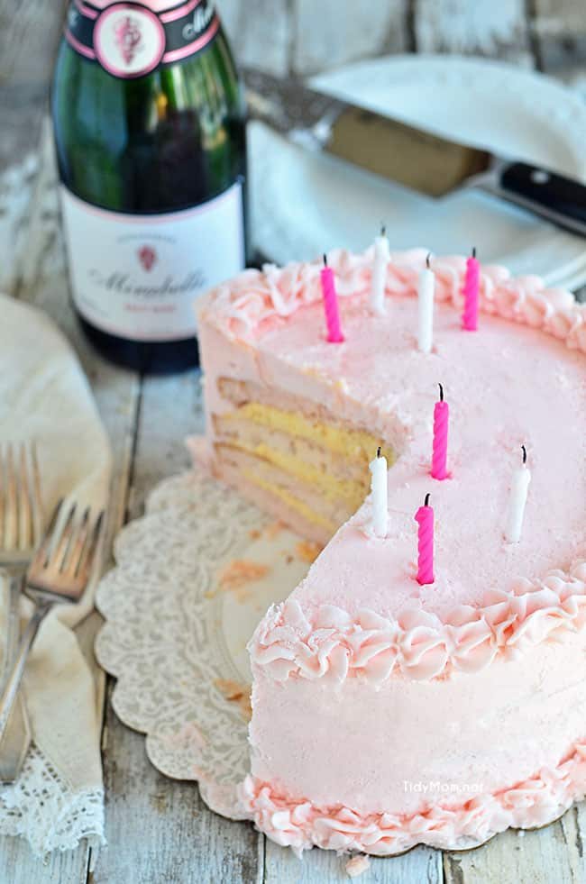 Birthday Cake with Pink Champagne Buttercream recipe at cetcu.com
