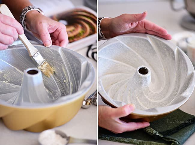 grease and flour a bundt pan