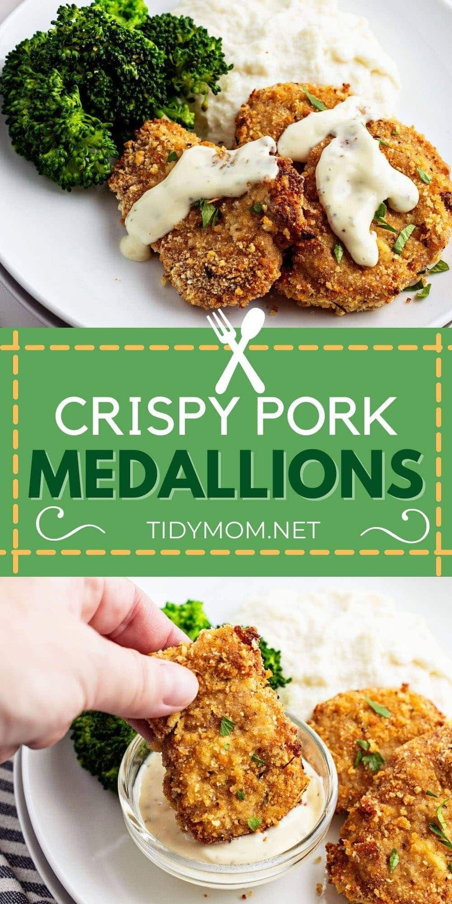 crispy pork medallions photo collage