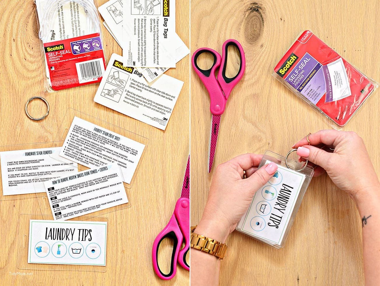 Laundry Tips and Cheat Sheets using Scotch Self-Seal Laminating pouches. Free printable at cetcu.com