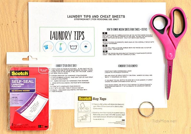 Laundry Tips and Cheat Sheets using Scotch Self-Seal Laminating pouches. Free Printable Laundry Tips at cetcu.com