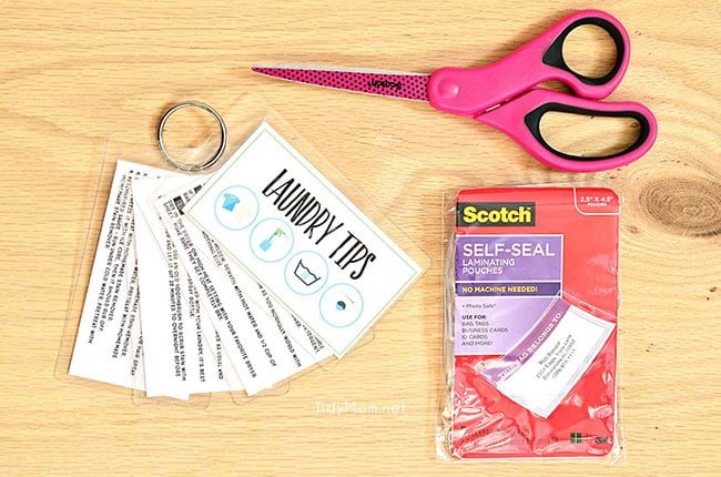 Laundry Tips and Cheat Sheets using Scotch Self-Seal Laminating pouches. Free printable at cetcu.com