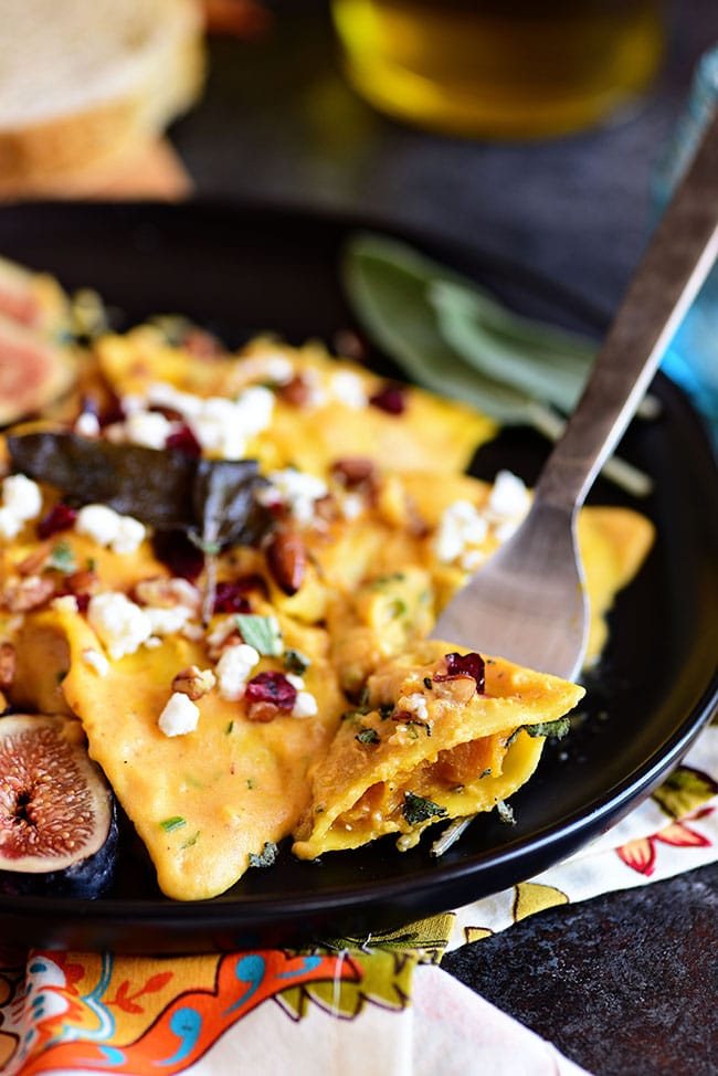 Pumpkin Alfredo sauce with butternut squash ravioli