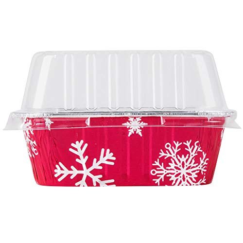 Disposable Aluminum Holiday 1 lb. Mini Loaf Pans with Clear Snap on Lid