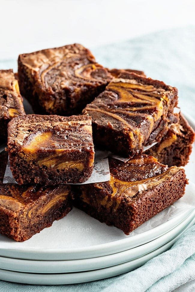 brownies stacked on a plate