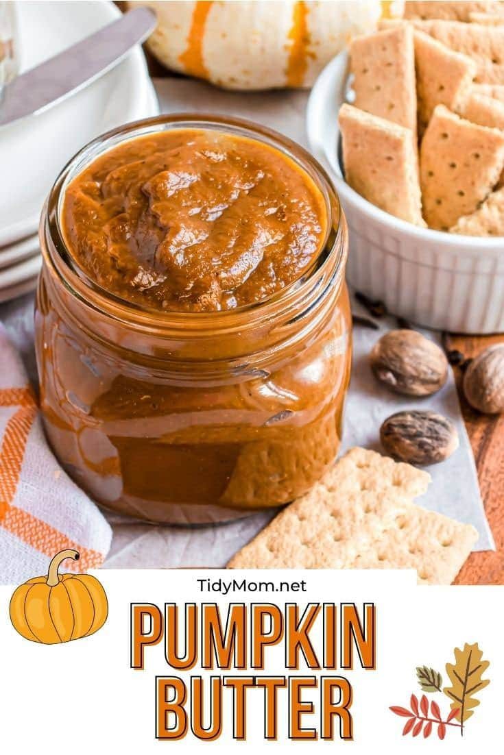 homemade pumpkin butter in a jar with crackers
