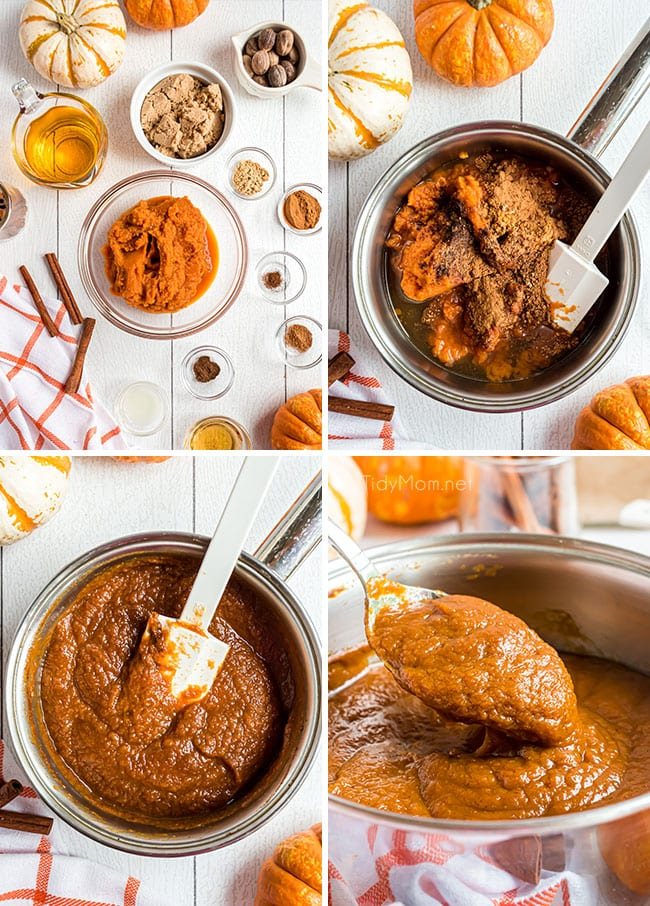 photo collage of how to make pumpkin butter on the stovetop