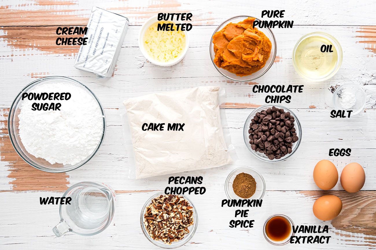 Pumpkin Earthquake Cake ingredients on a counter