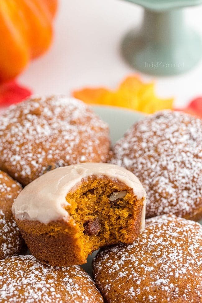 glazed pumpkin muffin with a bit missing
